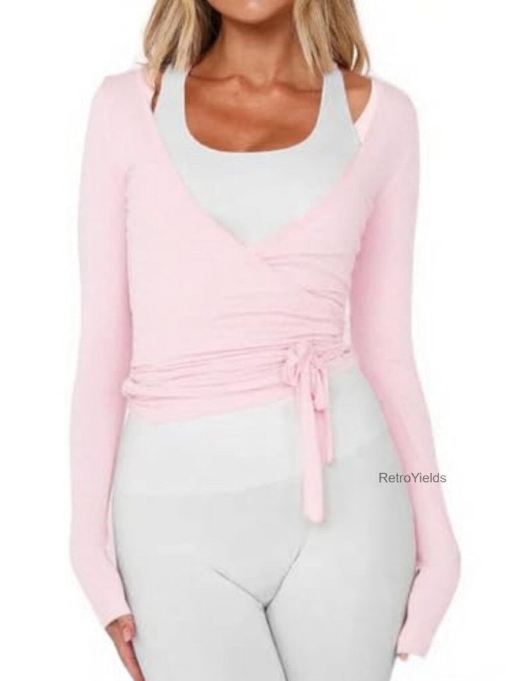 Women's Long Sleeve Ballet Wrap Top Tie Front Cardigan Yoga Cover-Up